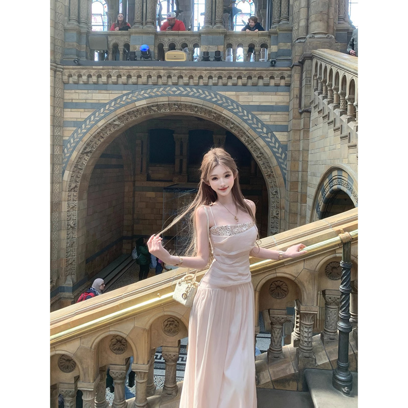 JMSHOP Mosan Lover Beaded Sling Top/dress Women's Summer Design Sense Mid-length Skirt JMSHOP Mosan Lover Beaded Sling Top/dress Women's Summer Design Sense Mid-length Skirt