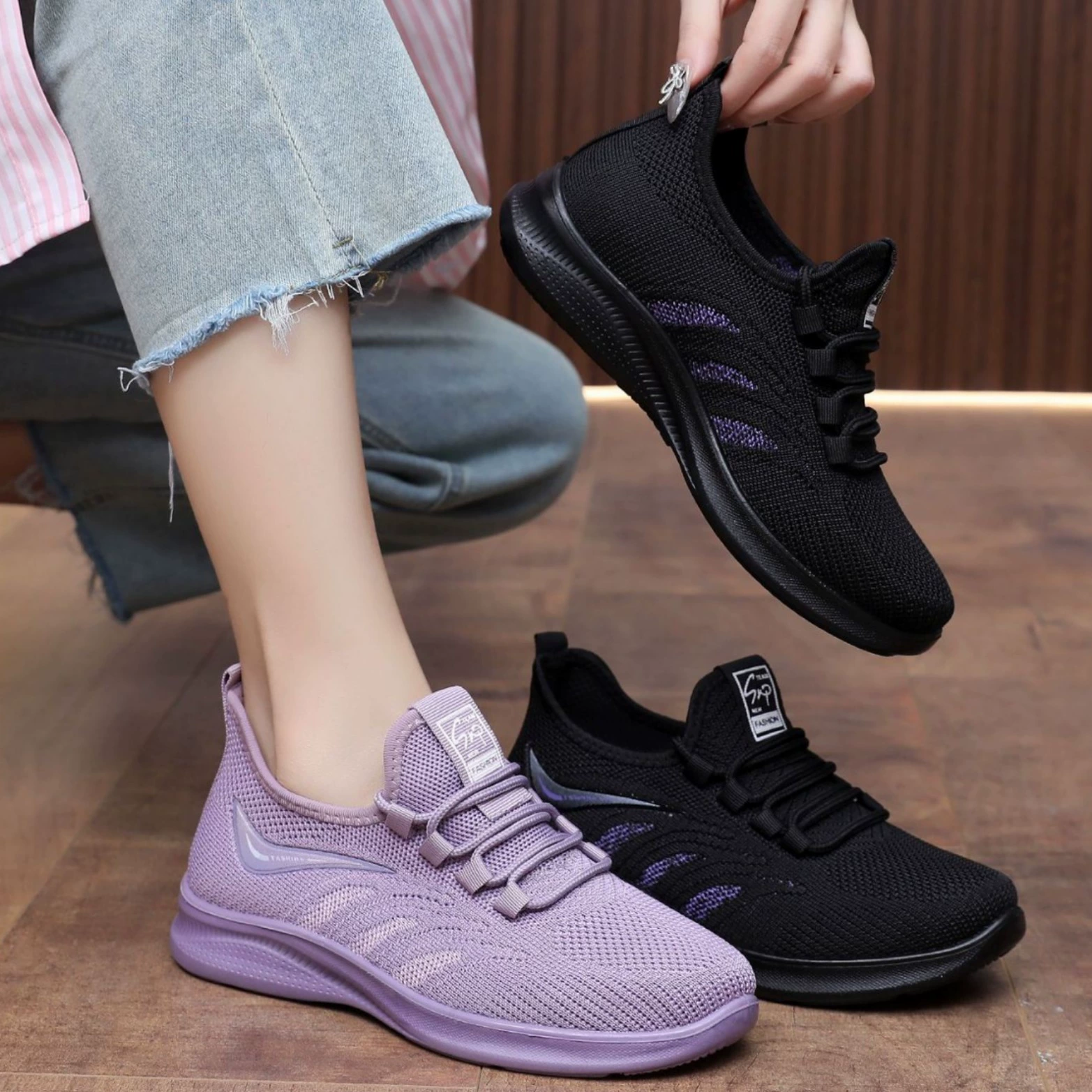 Полиуретановая летающая ткацкая женская обувь трансграничная новая повседневная спортивная обувь женская легкая и удобная женская обувь фабрика
