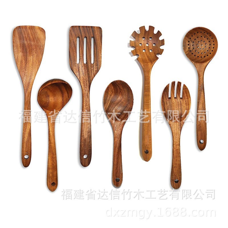 クロスボーダークッキングセット アカシア材キッチン用品 長柄スパチュラ 無垢材スパチュラ スプーンとフォーク ノンスティックキッチン 10点セット|undefined