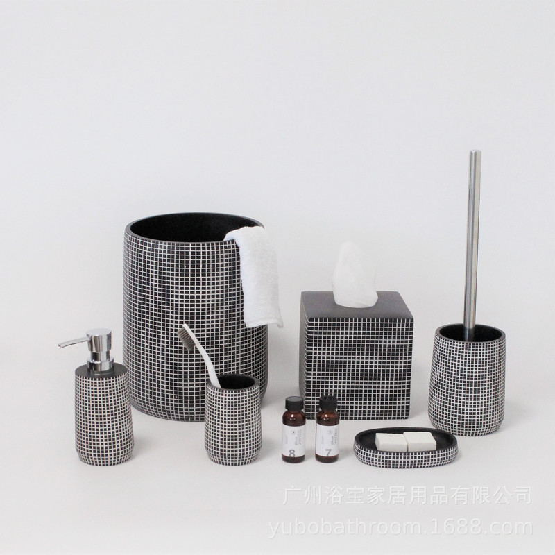 Resin Trash Can Tissue Box Guest Room Supplies Tissue Box Hotel Resin Bathroom Set 6-piece Set Consumption Box