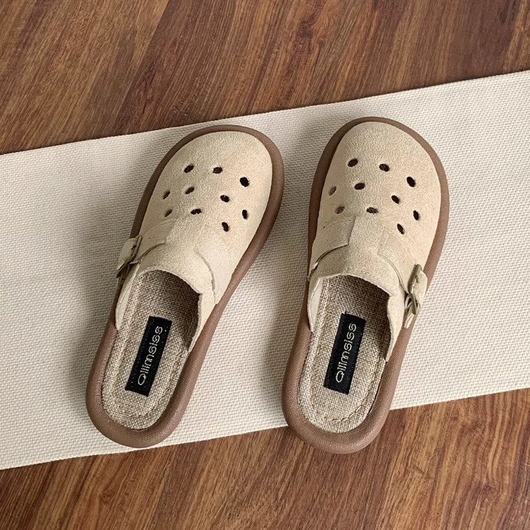 Биркеншток обувь для женщин, летняя верхняя одежда, одноножковый Crocs, Баотоу полурасправка, новые 2025 хлопок и лен сандалии, плоская подошва ленивые тапочки