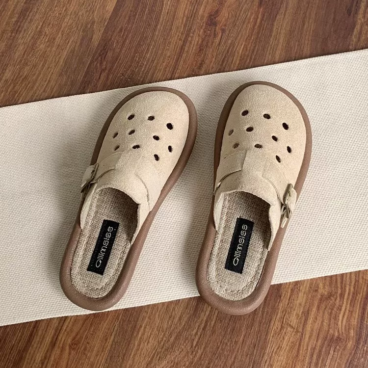 Биркеншток обувь для женщин, летняя верхняя одежда, одноножковый Crocs, Баотоу полурасправка, новые 2025 хлопок и лен сандалии, плоская подошва ленивые тапочки