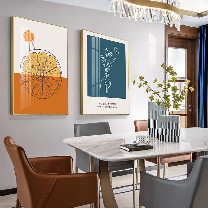Pintura decorativa de comedor simple mesa de comedor cuelga pinturas de porcelana de cristal de fondo pinturas murales sin perforación
