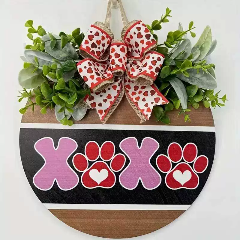 Трансграничный новый деревянный дом ко Дню Святого Валентина кошка и собака следы лук знак деревянный бренд дома украшения двери реквизит
