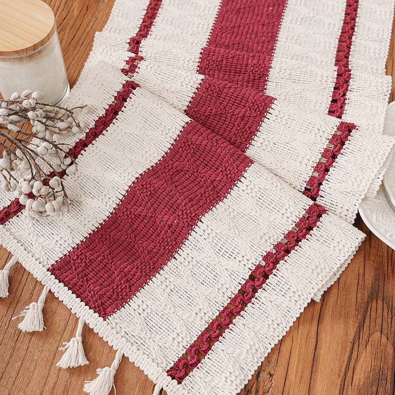 Bandera de mesa de cuerda de cáñamo transfronteriza americana francesa decoración de mesa de Navidad almohadilla de mesa mesa toallas de mesa almohadilla de mesa roja