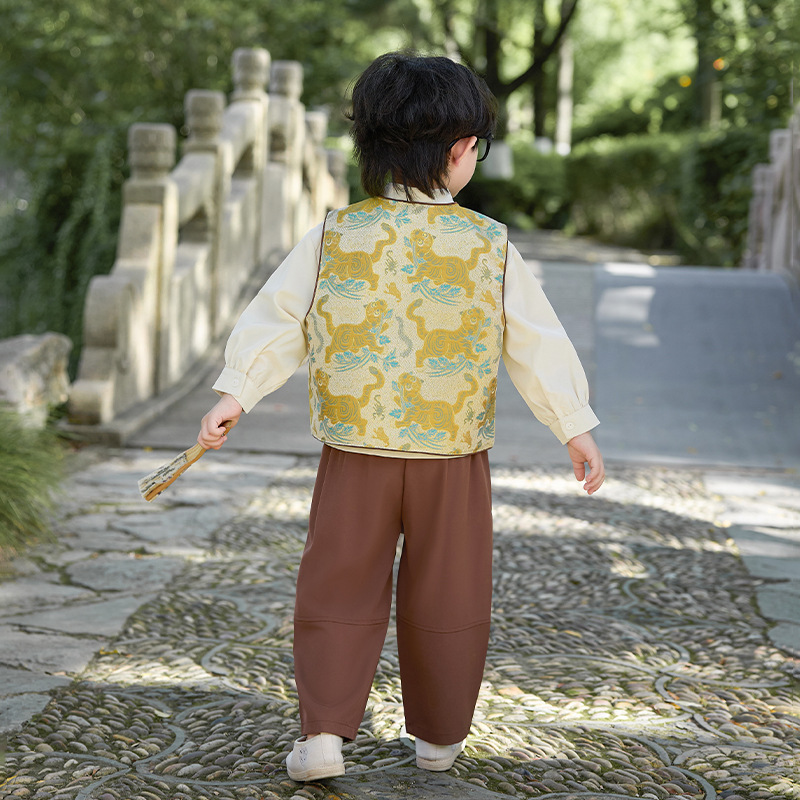 男童秋季新款汉服三件套儿童国风表演服民族风盘扣套装网红幼儿园|undefined