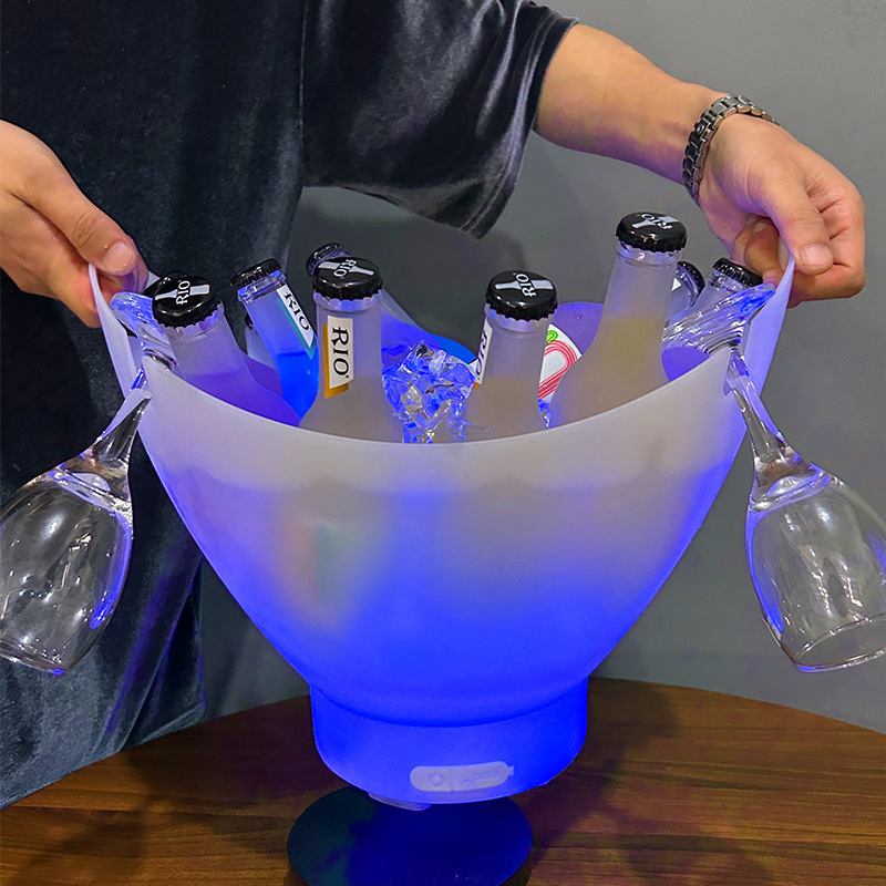 Lingote de material PP Blue music Ice Bucket de gran capacidad LED luminoso KTV Bar hielo portátil comercial