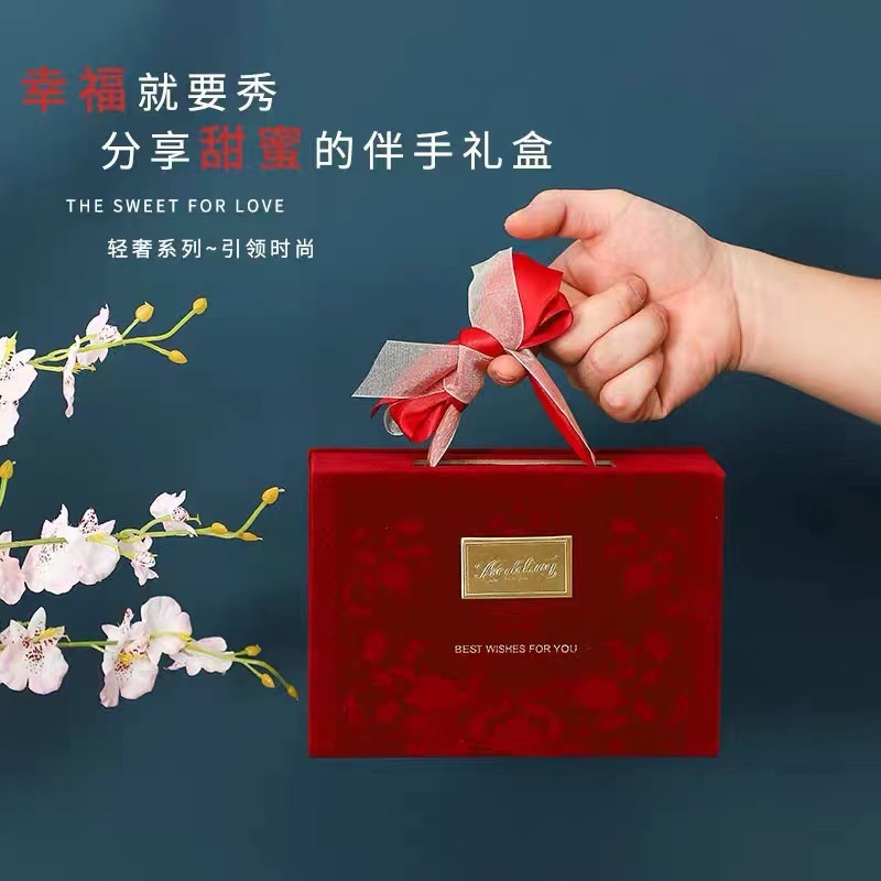 新款欧式伴娘伴手礼盒丝带礼盒创意生日订婚礼盒质感丝绒喜糖盒子