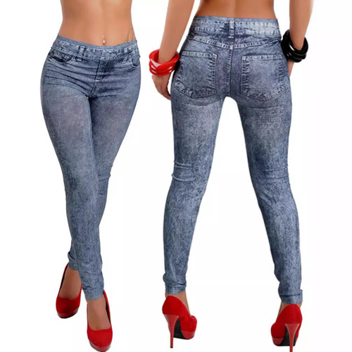 European and American style elastic imitation denim leggings butterfly print nine-tenths pants snowflake breathable women's tight-fitting 