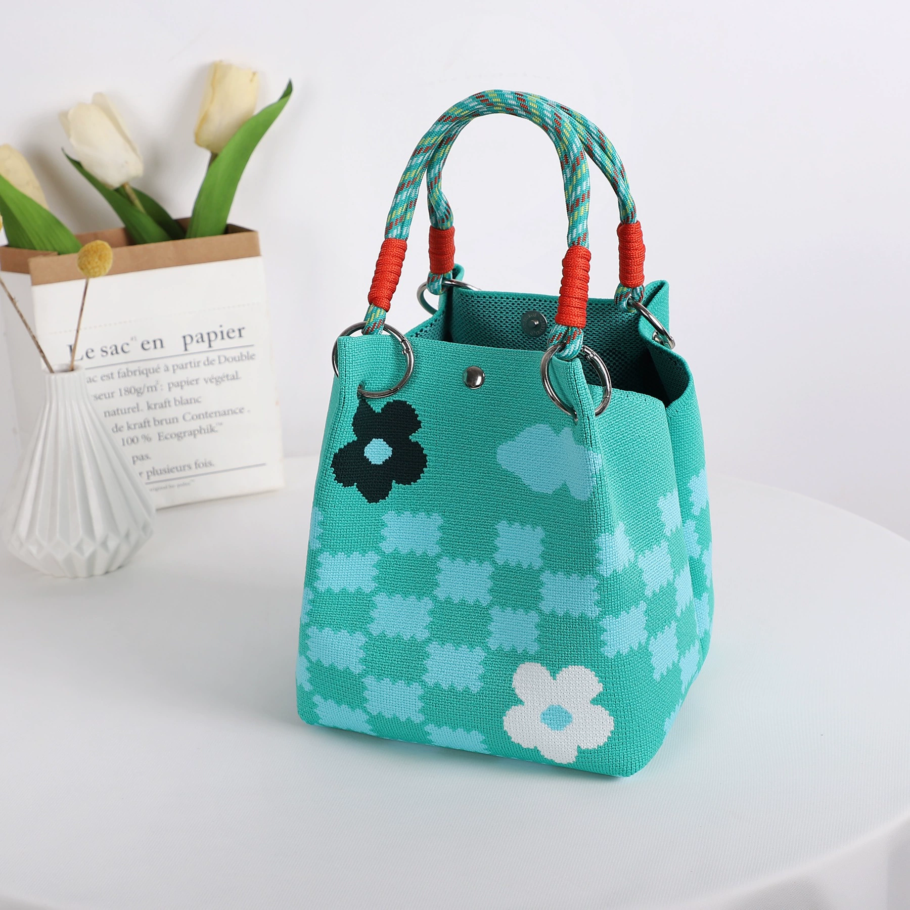 Woven knitted three dimensional purse, small clutch bag