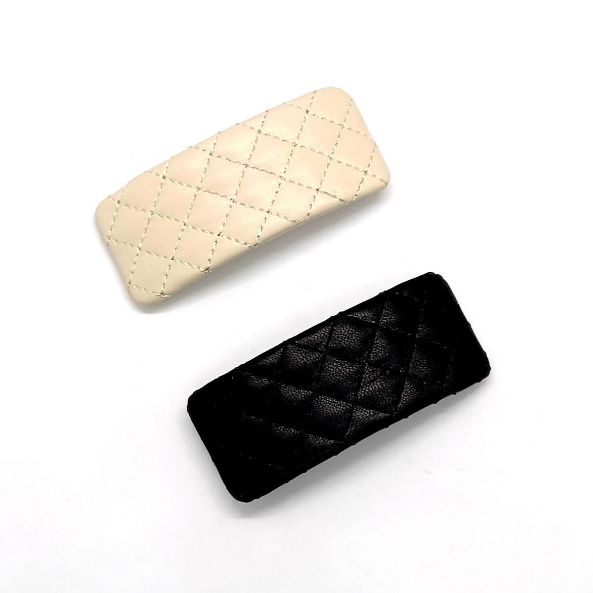 BA230702-9.1x3.8cm方格绣花PU皮发夹-IM