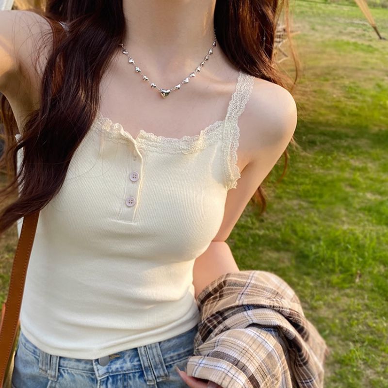 Cross-Border Real-Shot Lace Camisole Women's Summer Sweet Hot Girl Slimming Short Style Inner Wear Outer Wear Cross-Border Real-Shot Lace Camisole Women's Summer Sweet Hot Girl Slimming Short Style Inner Wear Outer Wear