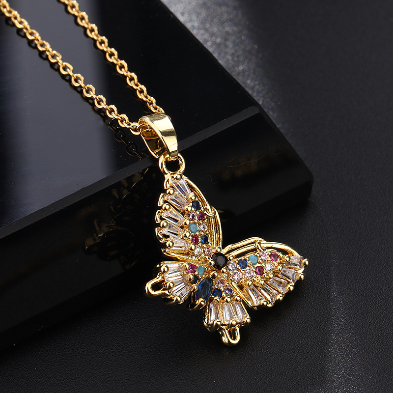 13g Weight Zircon Insert Material Pendant Necklace Classification 1 Piece Quantity Daily Occasion Copper Material Butterfly Pattern Women'S Gender Inlay Design Fashion Style Fashion Butterfly Copper Inlay Zircon Pendant Necklace 1 Piece 4