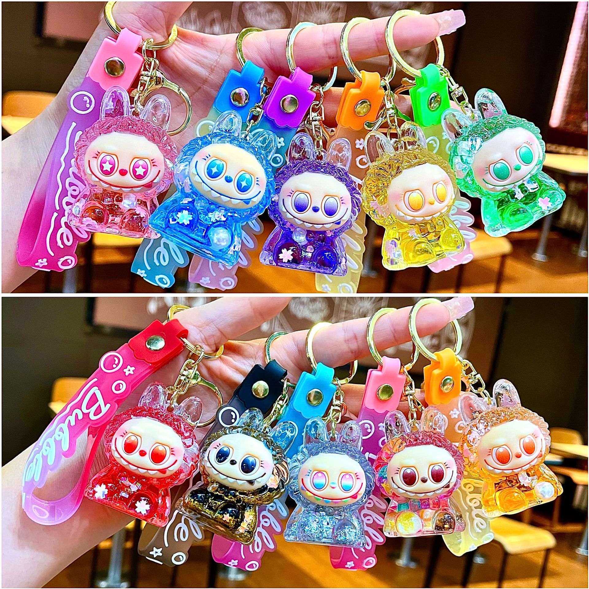 Red red acrílico tela pequeña arena flotante llavero lindo muñeca caja ciega adornos bolsos colgantes regalo llavero