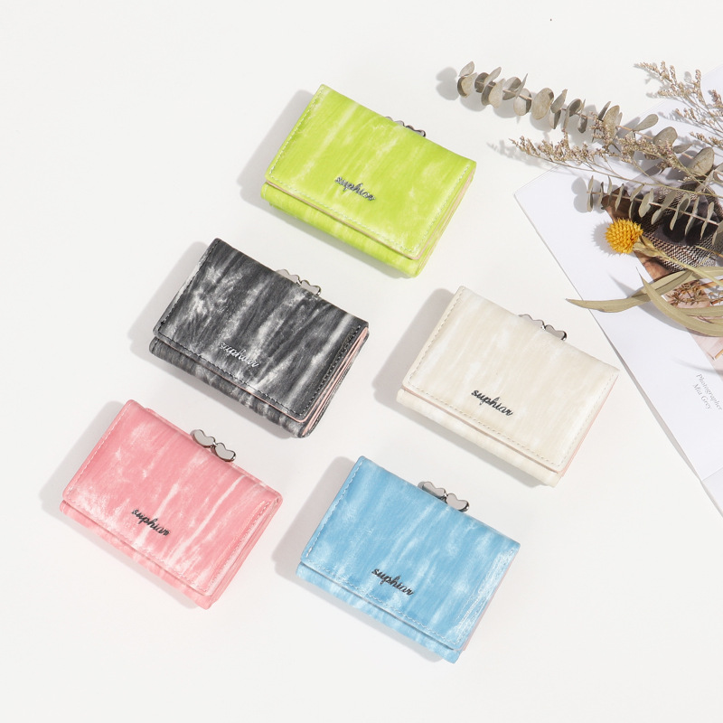 Cartera corta SUPHIAR, cartera delgada a rayas, triple pliegue, con cremallera, para monedas, tarjetas, cambio, impermeable, estilo fresco y dulce