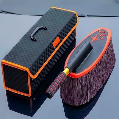 Wax brush car wax mop duster car ash sweeping brush dust cleaning mop oil brush duster cleaning tools (Car cleaning tools) - coffee-line-hexagonal-star-telescopic-car-brush-advanced-storage-box
