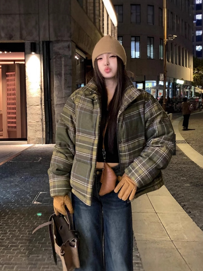 Chaqueta Acolchada A Cuadros para Mujer de Poliéster Térmica con Cremallera para Uso Casual image 4