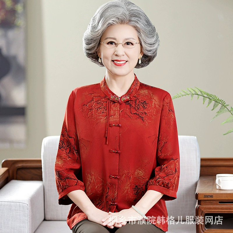 Средний и пожилой человек среднего рукава чонсам топ бабушки весенние и летние рубашки национальная одежда одежды матери праздничный костюм Тан