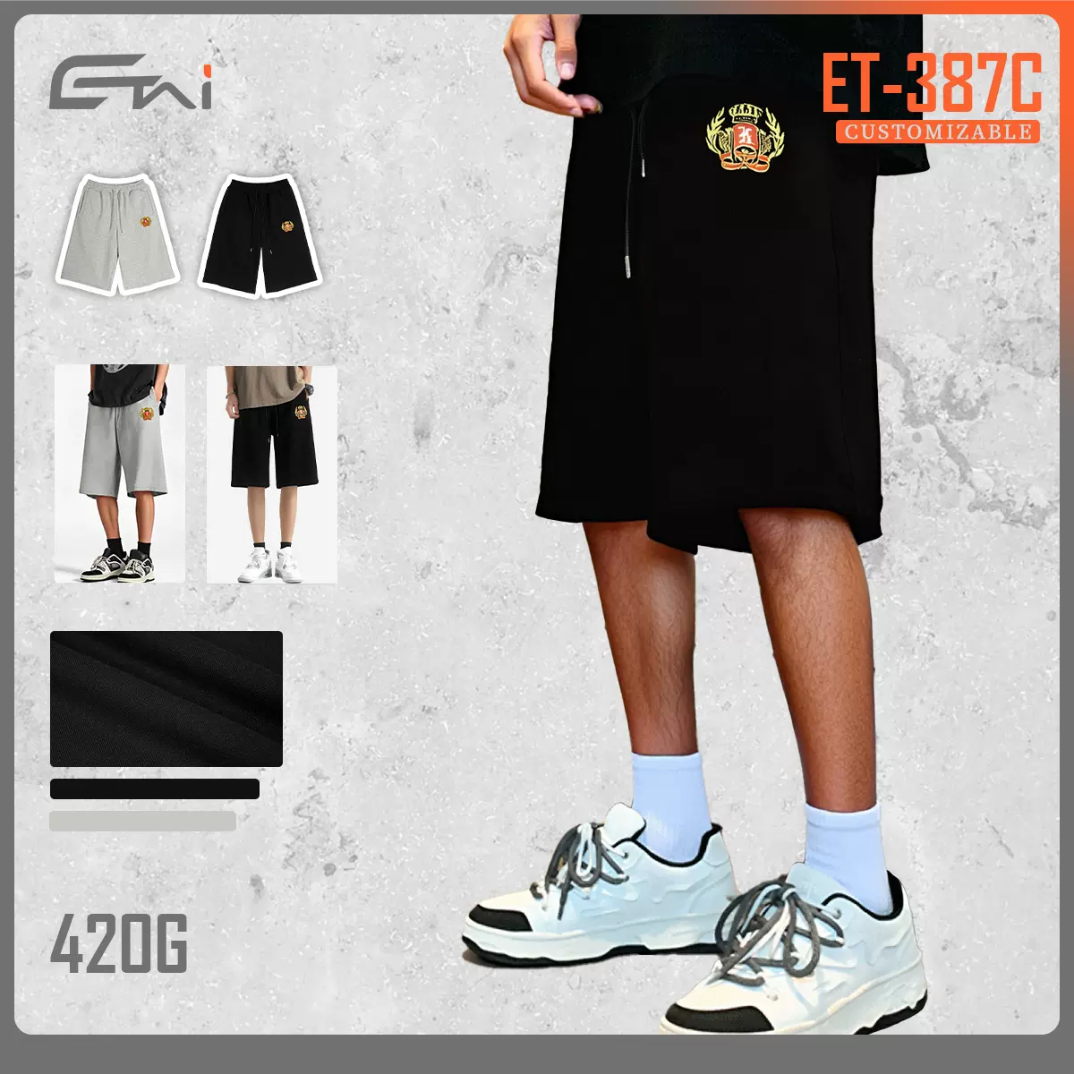 ETAI男装|宽松型重磅抽绳短款卫裤男潮牌高品质街头休闲男款裤子