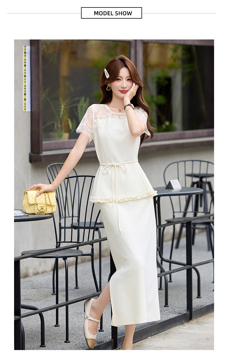 Bộ áo ren + chân váy hai mảnh nữ tính thanh lịch SX92621 — màu đen, Đỏ chà là, màu trắng ngà chi tiết 20