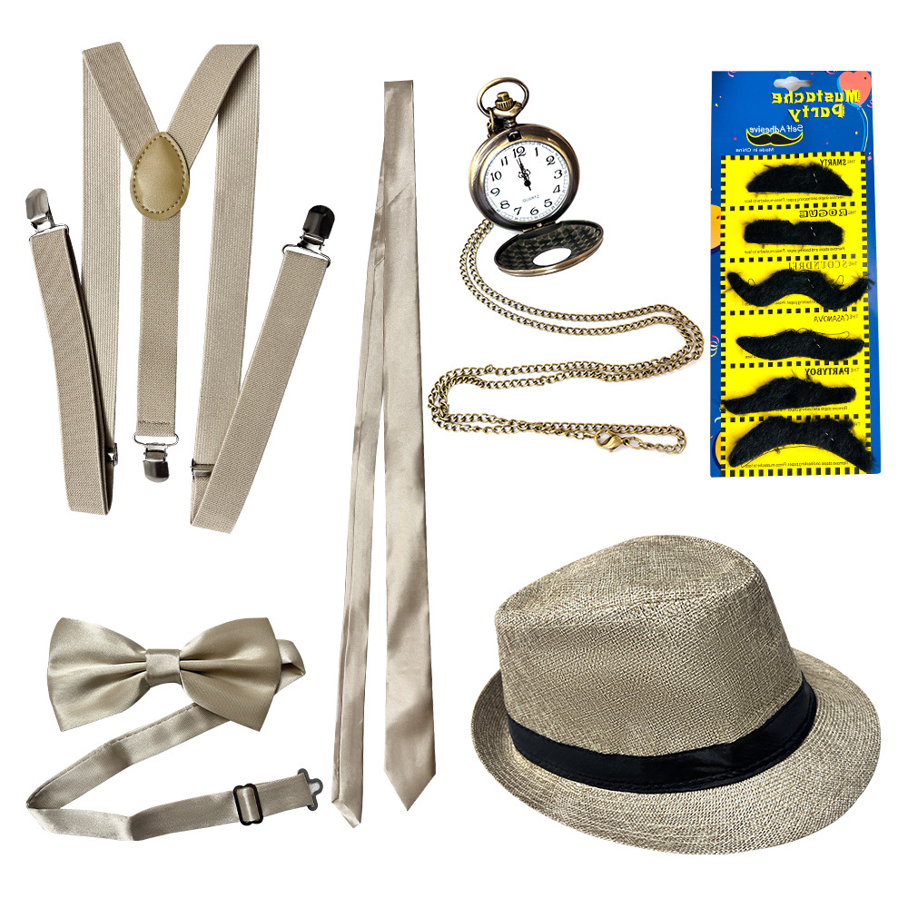 Accesorios de los años 20, sombrero de hombre estilo Gatsby para fiesta de baile, reloj de bolsillo, cordón, corbata, conjunto de sombrero, venta al por mayor image 11