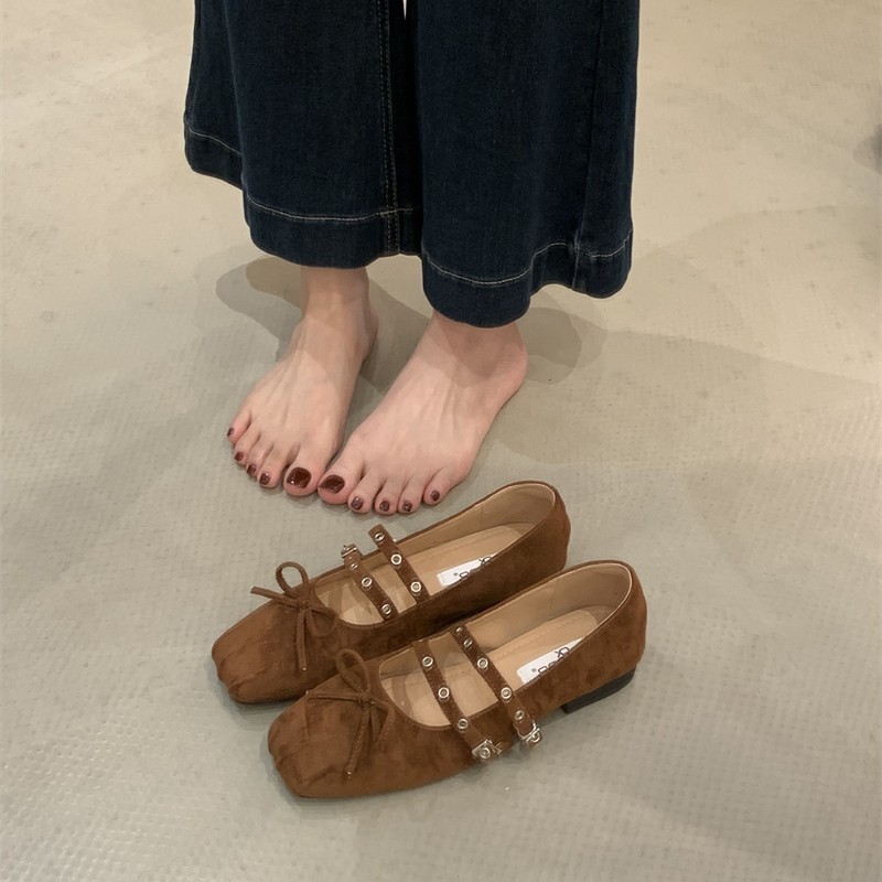 法式交叉皮带扣芭蕾舞鞋女2025新款红色玛丽珍鞋小香风蝴蝶结单鞋|undefined