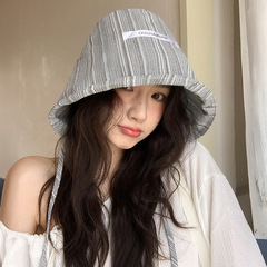 小清新条纹渔夫帽子女夏季百搭大帽檐绑带遮脸防紫外线婴儿帽盆帽