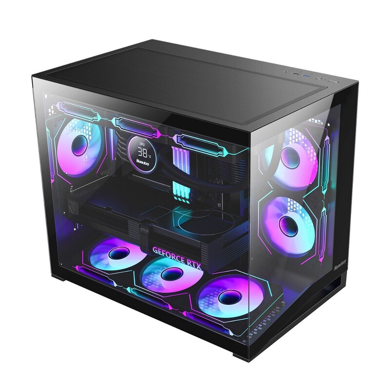 Huntkey S960V2 Blizzard X Pillarless Panoramic Sea View Room Matx Desktop Computer Host 360 Water-Cooled Case Huntkey S960V2 Blizzard X Pillarless Panoramic Sea View Room Matx Desktop Computer Host 360 Water-Cooled Case