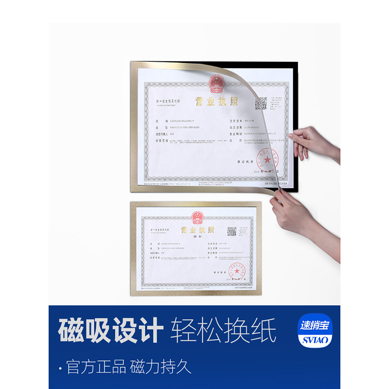 License Frame for sviao/Suxiabao: Combines Original and Copy of Business License, Tobacco Permit, and Food Hygiene Certificate into a Three-in-One Protective Case for Public Display