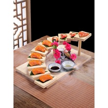 日式阶梯烤肉餐具步步高升刺身寿司盘子意境菜创意火锅餐具木质