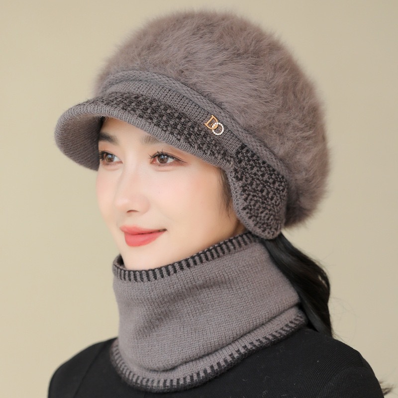 Mom's Hat for Women, Autumn and Winter, Middle-Aged and Elderly, Fleece-Lined, Warm, Knitted Ear-Protecting Wool Hat for Elderly Women and Grandmothers