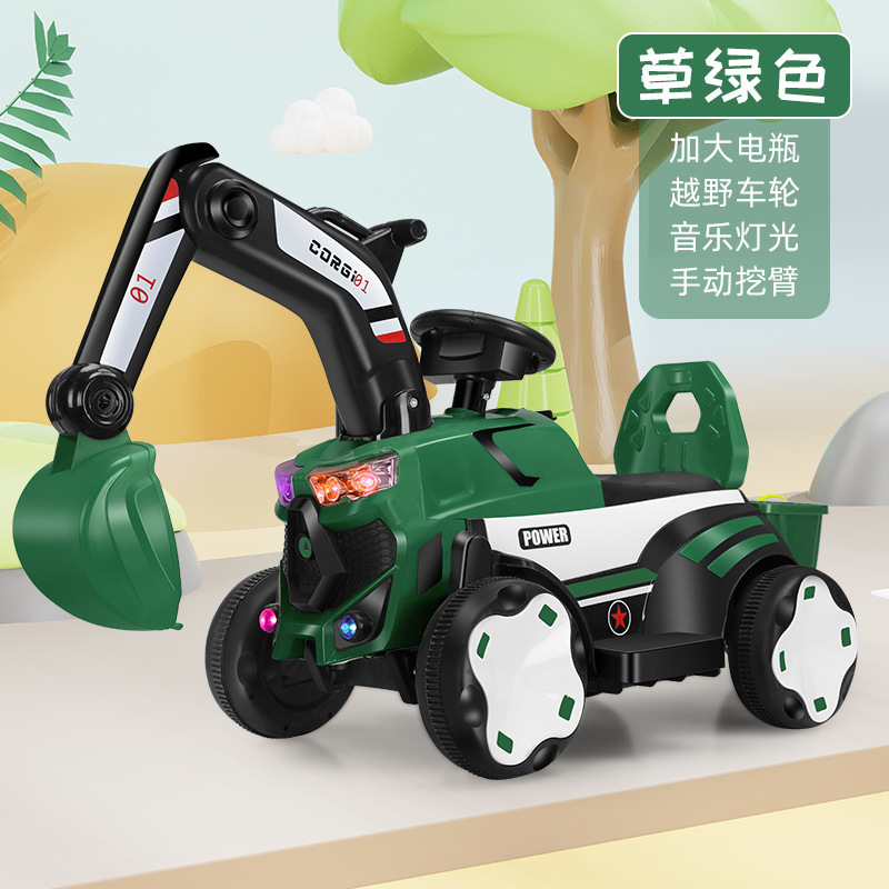 Excavadora eléctrica para niños se puede sentar en un coche de juguete para niños gran excavadora de ingeniería de cuatro ruedas image 11