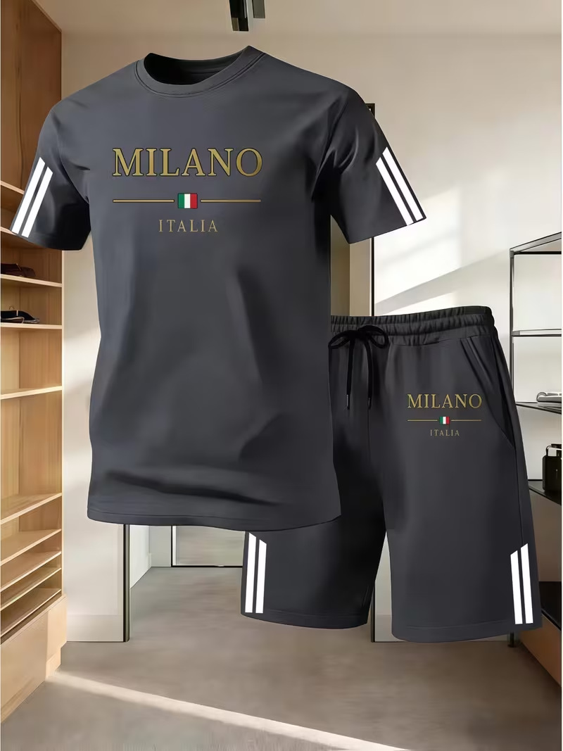 Men's 3D Print Short Sleeve T-Shirt & Shorts Set, Trendy Summer Casual Outfit, Lightweight Breathable Sportswear_viptrois.com