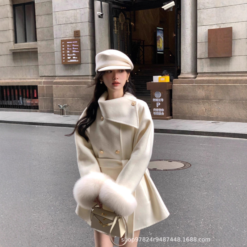 Korean Style Double-Sided Wool Small Coat with Fox Fur Cape for Women 2025 New Model