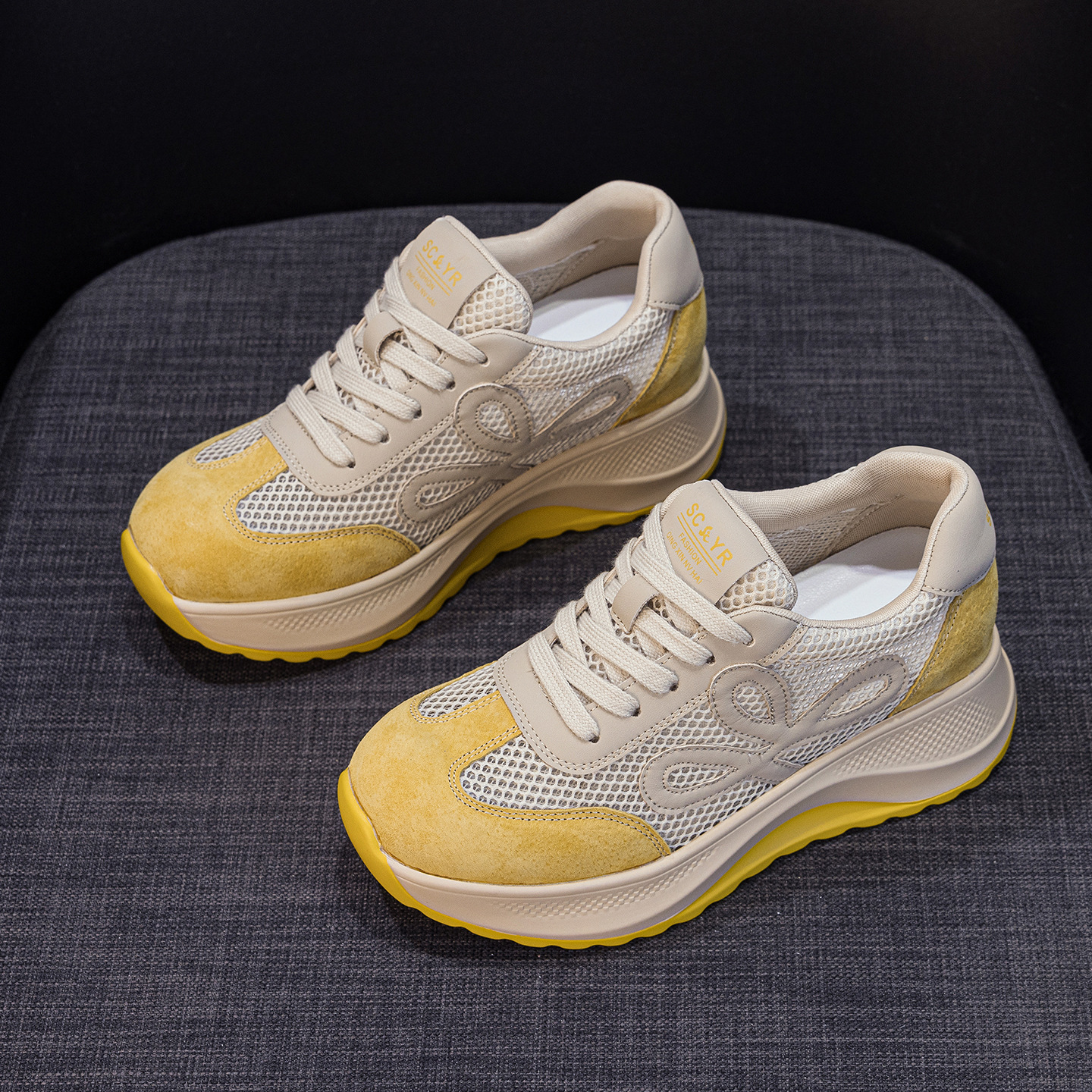 Giày sneaker nữ đế dày phong cách Đức phối da lộn màu đỏ Ancola — M2915 mạng đôi màu vàng, M2915- Mạng trong suốt 1m màu, M2915-1 lưới trong suốt màu vàng, M2915 mạng kép màu đỏ