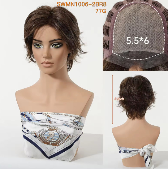 Toda la peluca importada mono de seda es natural, realista, transpirable, dorada, ultracorta, peluca Europea y estadounidense, juego completo de wigs para mujeres.