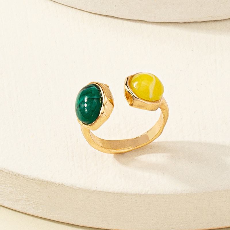 Retro Round Alloy Plating Artificial Gemstones Open Ring
