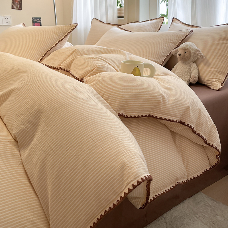 Classe A 100% algodón conchas lavados con agua de algodón de cuatro piezas de cuatro estaciones de cama de cama cubierta de colcha de cama simple de tres piezas