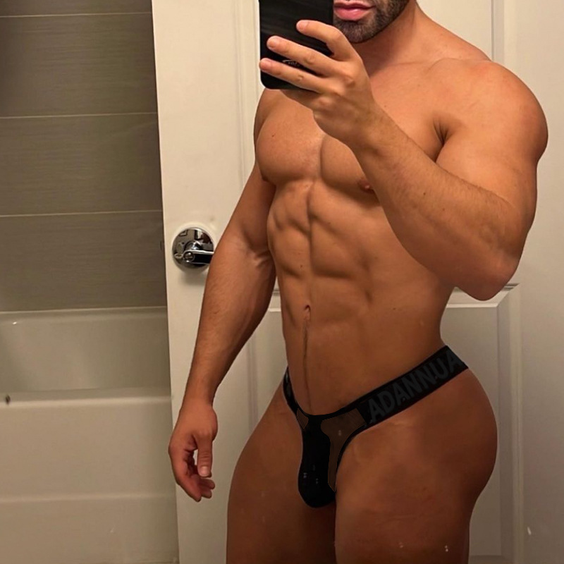 New Cross-border Hot Selling Men's Briefs Low Waist Sexy Fashion Guofeng Embossed Belt Transparent AD789