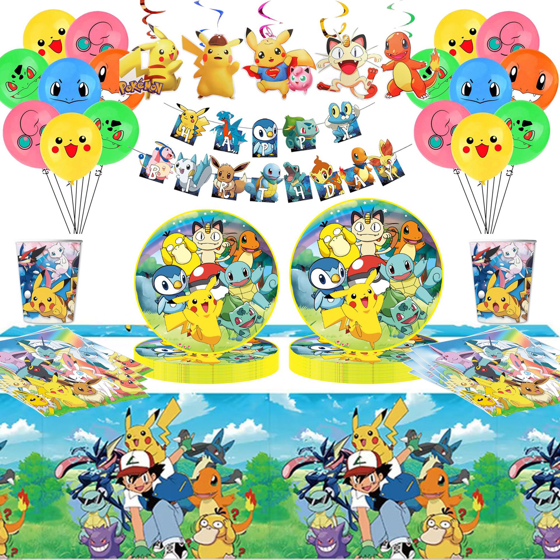 New Pikachu Theme Birthday Party Decoration Supplies Tableware Pokémon Cake Insert Tableware Paper Plate