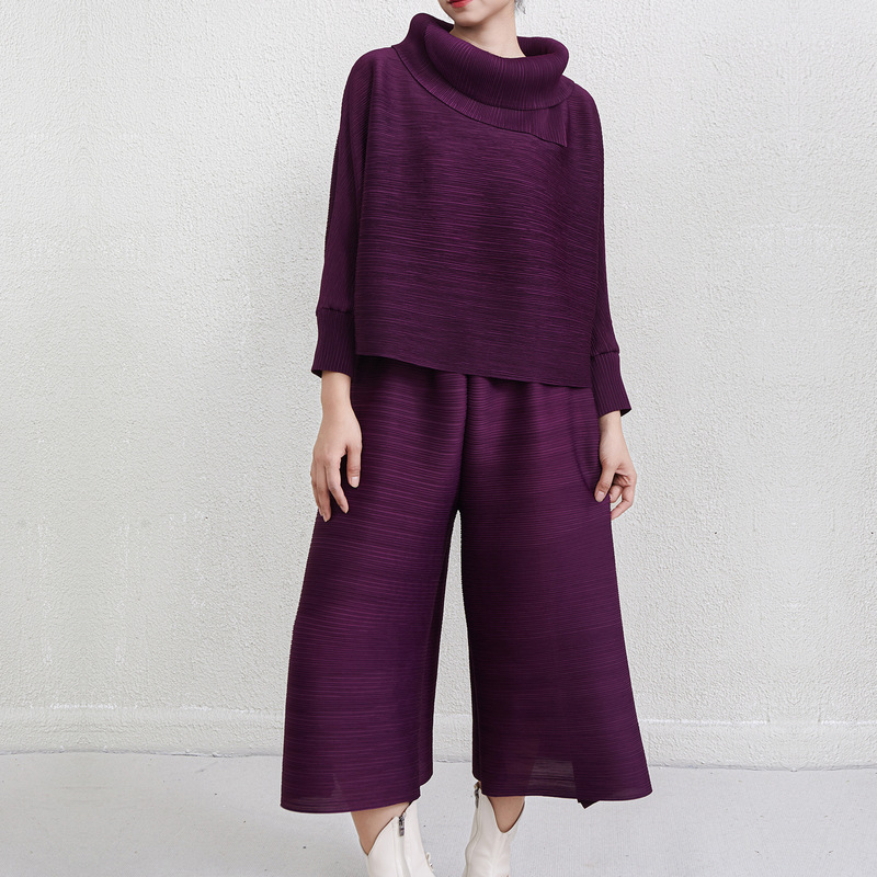 Factory Outlet Counter Quality Japanese Style Vertical Collar Bat Sleeve Fashion plus size Top Slimming Wide Leg Pants Women's Two-Piece Set Factory Outlet Counter Quality Japanese Style Vertical Collar Bat Sleeve Fashion plus size Top Slimming Wide Leg Pants Women's Two-Piece Set