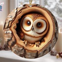 クロスボーダーフクロウクリスマスオーナメントクリスマスツリーペンダント2Dフラットプリントアクリルリトルアライグマハリネズミペンダント
