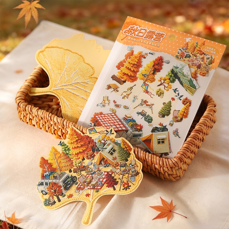 Embroidered Autumn Series Tomato Sauce Scenery Sticker Pack Pastoral Camping DIY Journal Decoration Materials Support Mixed Batch