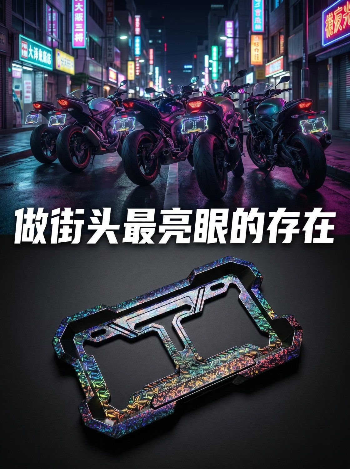 Gradient Laser Iridescent Motorcycle License Plate Holder, Personalized New Traffic Regulations License Plate Protection Frame, Motorcycle Rear License Plate Holder Modification