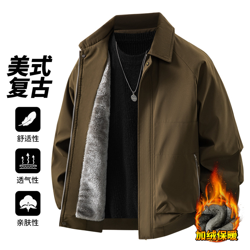 Autumn American Retro Lapel Men's Jacket with Personalized Design, Casual Loose Accessible Luxury Fleece-Lined Jacket 2025