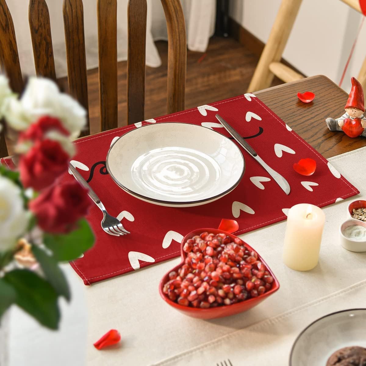 Juego de mantel individual y camino de mesa transfronterizo con estampado de corazones, mantel, tapete aislante térmico, decoración para ambiente festivo, tira larga nórdica para mesa de centro. image 5