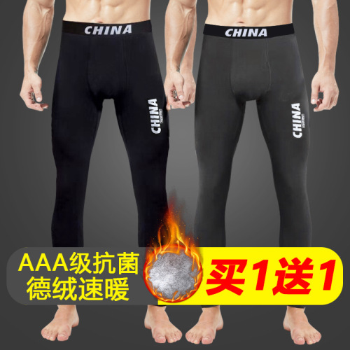 Men's Fleece Autumn Winter Padded Leggings Slim Warm Thigh-high Cotton Pants for Large Size Wholesale