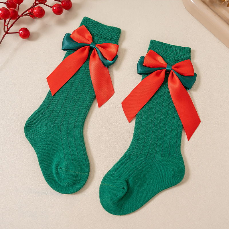 Calcetines de Navidad PARA NIÑOS Calcetines de media pantorrilla para niñas medias de bebé de estilo princesa de encaje de arco Otoño e Invierno para niñas