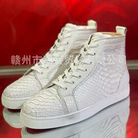 cl andgz男鞋白色真蟒蛇皮高帮红底鞋女鞋休闲平底情侣鞋蛇皮鞋