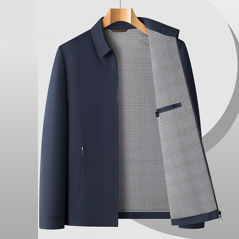 Autumn Jacket for Men with a Turn-Down Collar, Suitable for Middle-Aged and Elderly Fathers, Autumn Wear for Civil Servants and Administrative Cadres